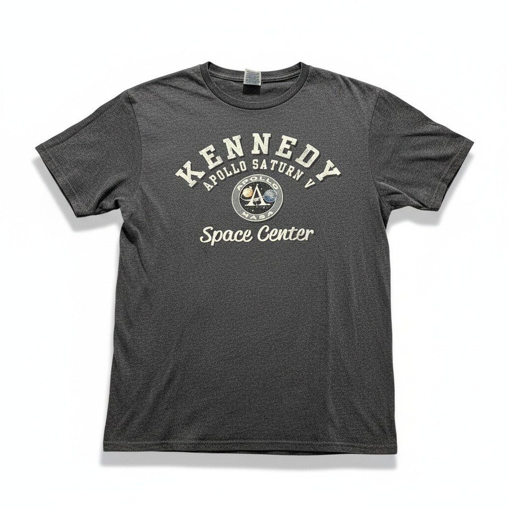 NASA Kennedy Space Center Apollo Saturn V Womens M Gray Graphic T-Shirt Casual